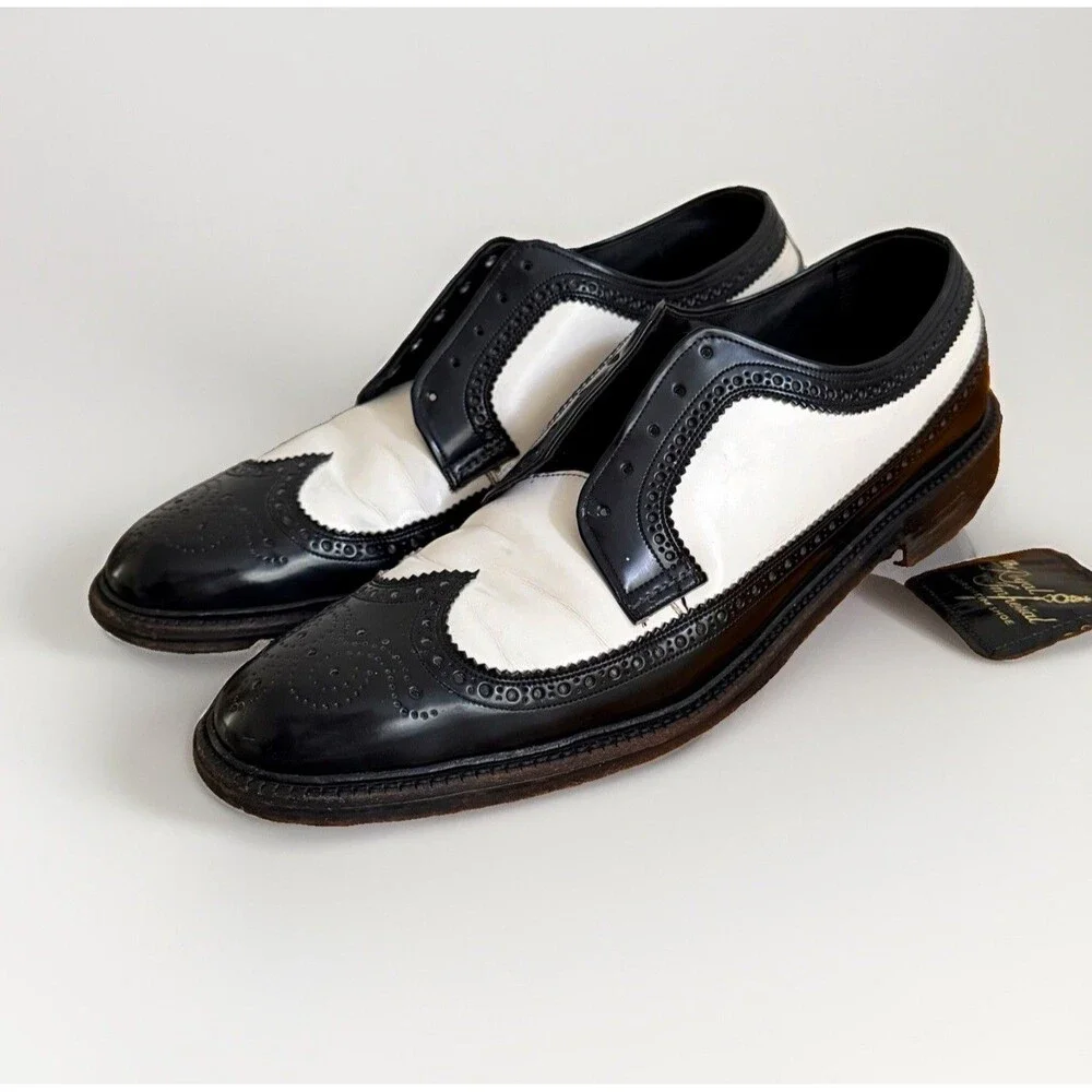 Florsheim Imperial VTG 50s Spectator Wingtip Shoes Sz 12? Narrow Black & White